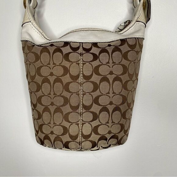 COACH Signature 2000’s Era Vintage Khaki, Brown, Ivory Bucket Adjustable Bag - Picture 7 of 13